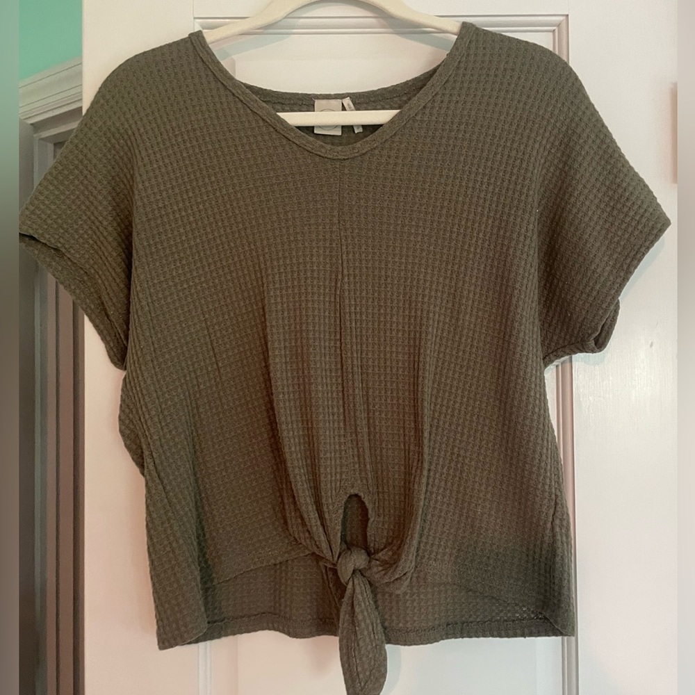 Paper Crane Green Ribbed Tie-Front T-Shirt